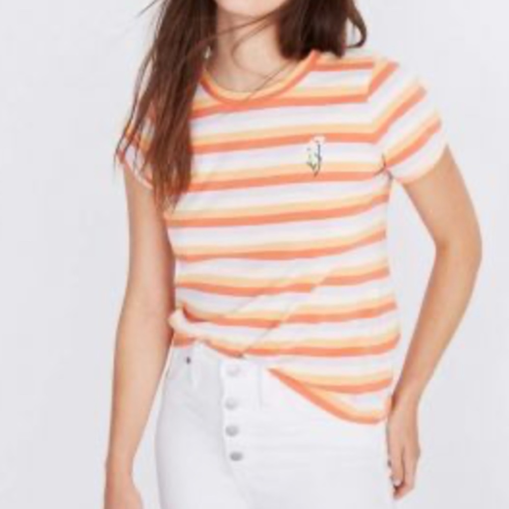 Madewell Daisy Embroidered Northside Vintage Tee, Size M in Broadway Stripe